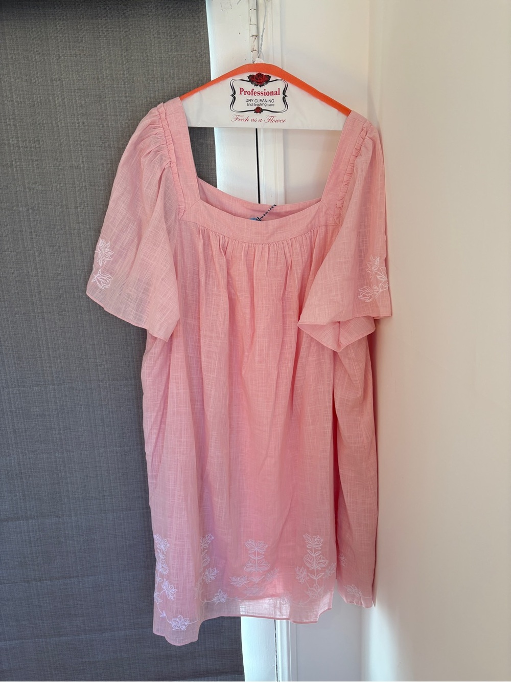 Draper James Pink Embroidered Square-Neck Shift Dress - Picture 4 of 7